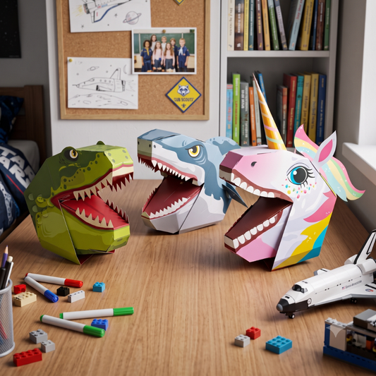 Combo 3 Títeres de Mano 3D Unicornio, Dinosaurio y Tiburón Para Armar