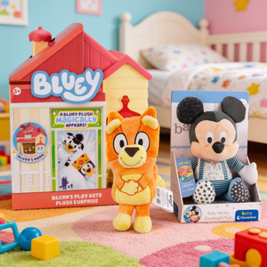 Combo 1 Peluche Bingo Bluey + 1 Baby Mickey Goodnight + 1 Casa Bluey Sorpresa