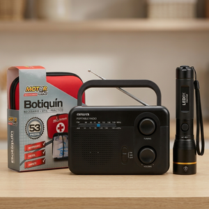 Combo Emergencia: Botiquín 53 Piezas + Linterna LED Recargable 1000LM + Radio AM/FM Portátil