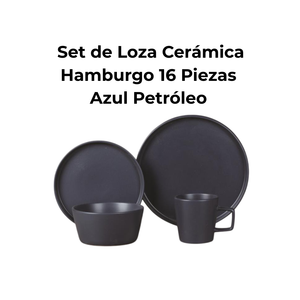 Set de Loza Cerámica Hamburgo 16 Piezas Azul Petróleo Decoexpress