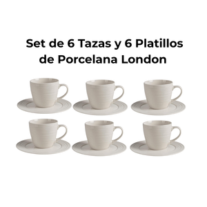 Set de 6 Tazas y 6 Platillos de Porcelana London Decoexpress