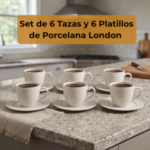 Set de 6 Tazas y 6 Platillos de Porcelana London Decoexpress