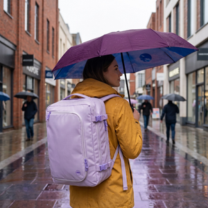 Combo Paraguas Retráctil Morado + Mochila de Viaje Viral Llaima Dakota 32L Lila, Expandible Repelente al agua