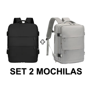 Set de 2 Mochilas de Viaje Viral XL Expandibles 40 L Negro + Gris Navigator