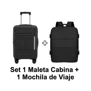 Set Maleta de Cabina 20 Pulgadas 40 L Negro + Mochila de Viaje Viral Expandible 40 L Negro