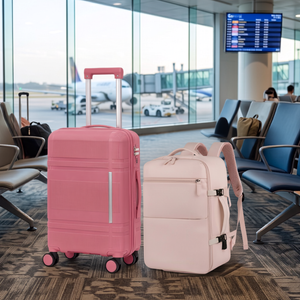 Set Maleta de Cabina 20 Pulgadas 40 L Rosado Marksman + Mochila de Viaje Viral Expandible 40 L Navigator