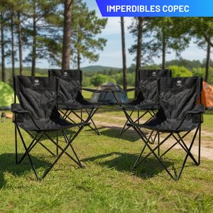 Combo 4 Sillas de Camping Outdoor Plegables Llaima Negras con Portavasos