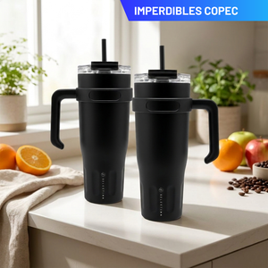 Combo 2 Mugs Térmicos 1,1 L Negro con Asa y Bombilla