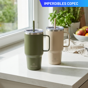 Combo 2 Mugs Térmicos 1,1 L con Bombilla Oliva + Beige