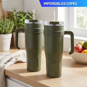 Combo 2 Mugs Térmicos 1,1 L Oliva con Asa y Bombilla