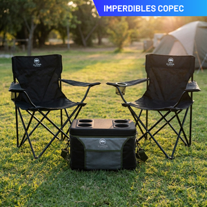 Combo Bolso Cooler 25 L con Tapa Dura y 2 Sillas de Camping Plegables Llaima Negras