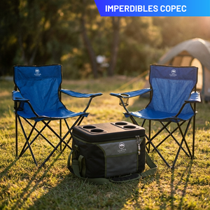 Combo Bolso Cooler 25 L con Tapa Dura y 2 Sillas de Camping Plegables Llaima Azules