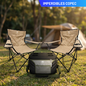 Combo Bolso Cooler 25 L con Tapa Dura y 2 Sillas de Camping Plegables Llaima Caqui