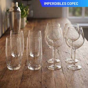 Combo 16 Piezas Maison Verre: 8 Vasos Altos 520 ml y 8 Copas de Vino 520 ml (4 Sets de 4)
