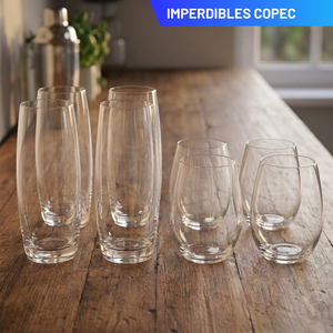 Combo 16 Piezas Maison Verre: 8 Vasos Altos 520 ml y 8 Copas sin Tallo 550 ml (4 Sets de 4)