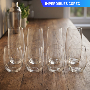 Combo 8 Piezas Maison Verre: 4 Vasos Altos 520 ml y 4 Copas sin Tallo 550 ml (2 Sets de 4)