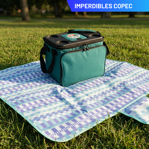 Combo Cooler Plegable Copec RallyMobil 20 L + Manta Picnic Mashini 150 x 180 cm Cuadros