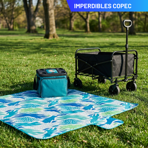 Combo Carrito Plegable Navigator 80 kg + Cooler Plegable Copec RallyMobil 20 L + Manta Picnic Mashini 150 x 180 cm Manchas