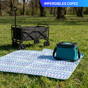 Combo Carrito Plegable Navigator 80 kg + Cooler Plegable Copec RallyMobil 20 L + Manta Picnic Mashini 150 x 180 cm Cuadros