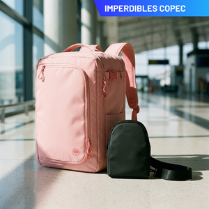 Combo Bandolera Crossbag Gout Negra + Mochila de Viaje Viral Llaima Dakota Expandible 32 L Rosada