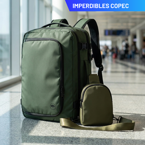 Combo Bandolera Crossbag Gout Verde Oscuro + Mochila de Viaje Viral Llaima Dakota Expandible 32 L Verde Oscuro