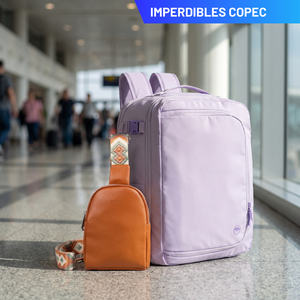 Combo Bandolera Crossbag Gout Camel + Mochila de Viaje Viral Llaima Dakota Expandible 32 L Lila