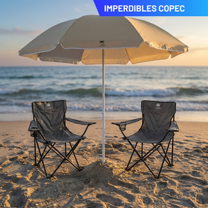 Combo Quitasol UV 1,6 m Llaima Beige + 2 Sillas de Camping Plegables Llaima Negras