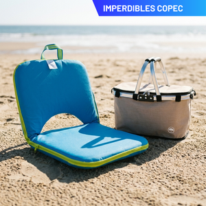 Combo Canasto Cooler Plegable 18 L Beige Llaima + Silla Reclinable Celeste