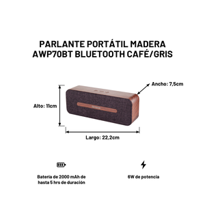 Parlante Portátil Madera Awp70Bt Bluetooth Café/Gris