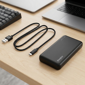 Combo Fabric Micro USB Cable 1m Black + Powerbank 20000 MAH Energizer