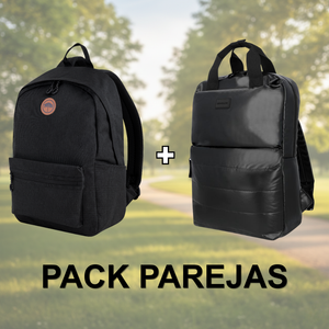 Combo Mochila Puffer Camber Negra 18 Lts Saxoline + Mochila Jane Negra Llaima.