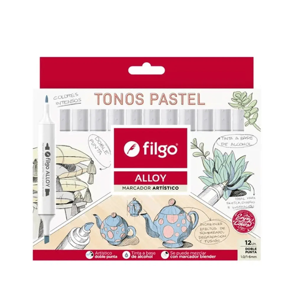 Marcador Artístico Doble Punta Alloy Estuche 12 Tonos Pastel