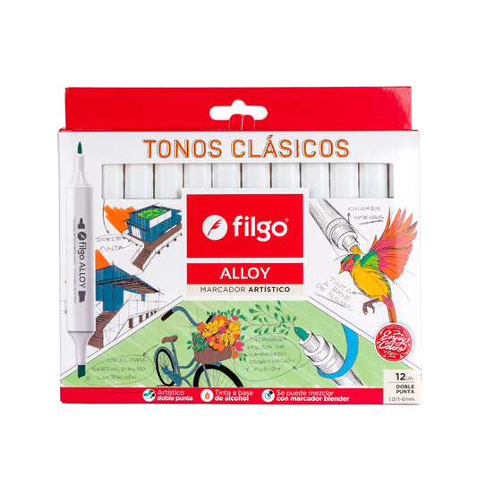 Marcador Artístico Doble Punta Alloy Estuche 12 Tonos Clásicos