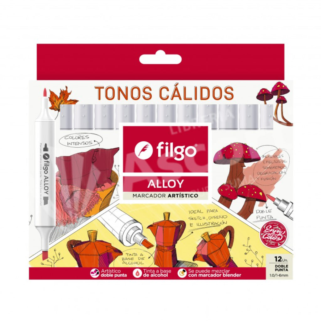 Marcador Artístico Doble Punta Alloy Estuche 12 Tonos Cálidos