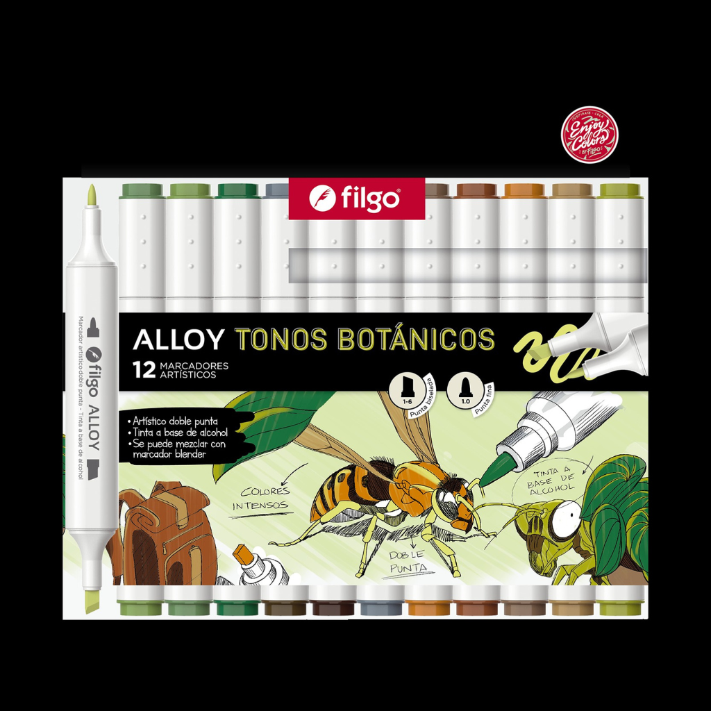 Marcador Artístico Doble Punta Alloy Estuche 12 Tonos Botánicos