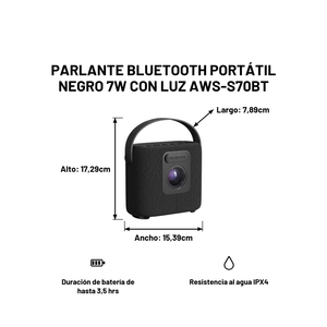 Parlante Bluetooth Portátil Negro 7W Con Luz Aws-S70Bt