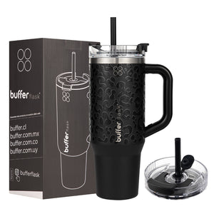 Botella Termica Mug Buffer Bora Bora 1,2Lt Frio y Calor Negro Leopard