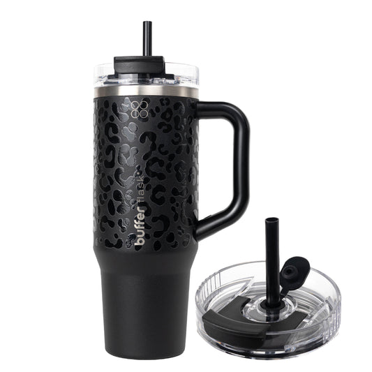 Botella Termica Mug Buffer Bora Bora 1,2Lt Frio y Calor Negro Leopard