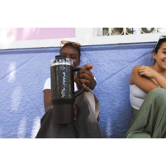 Botella Termica Mug Buffer Bora Bora 1,2Lt Frio y Calor Negro Leopard