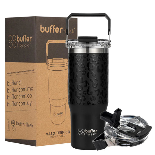 Mug Vaso Térmico Buffer Cuzco 800ml Acero Inoxidable Black Leopard