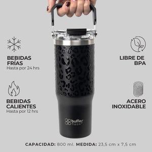 Mug Vaso Térmico Buffer Cuzco 800ml Acero Inoxidable Black Leopard