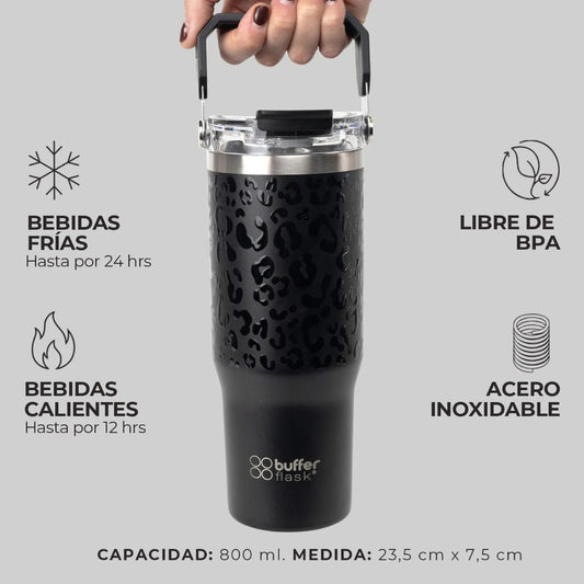 Mug Vaso Térmico Buffer Cuzco 800ml Acero Inoxidable Black Leopard