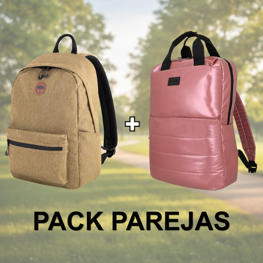 Combo Mochila Puffer Camber Rosado 18 L Saxoline + Mochila Jane Café Llaima