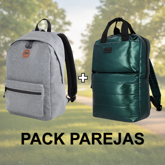 Combo Mochila Puffer Camber Verde 18 Lts Saxoline + Mochila Jane Gris Llaima.
