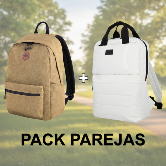 Combo Mochila Puffer Camber Blanca 18 Lts Saxoline + Mochila Jane Café Llaima