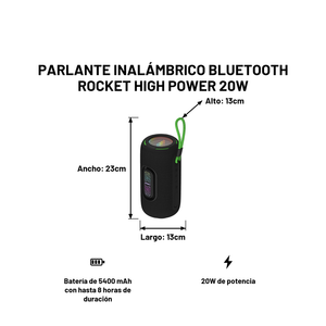 Parlante Inalámbrico Bluetooth Rocket High Power 20W