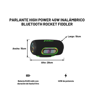 Parlante High Power 40W Inalámbrico Bluetooth Rocket Fiddler