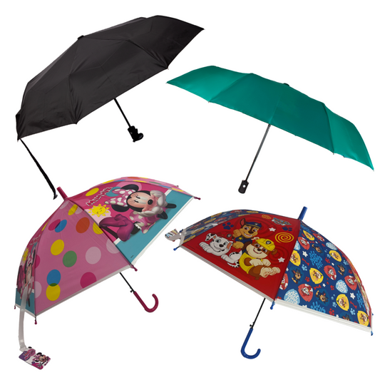 Combo Paraguas Adultos y Niños: 2 Retráctiles + Paw Patrol + Disney Minnie