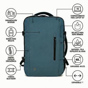 Mochila Viaje Viral XL. Llaima Travel. Resistente al Agua. Azul Piedra 40Lts BTS26