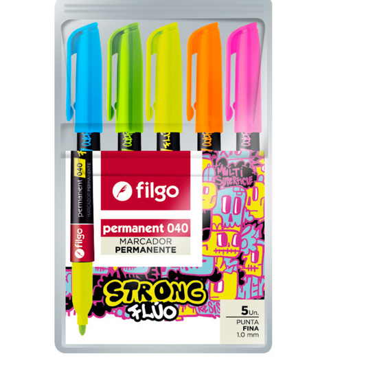 Marcador Permanente 040 Strong Estuche 5 Flúo